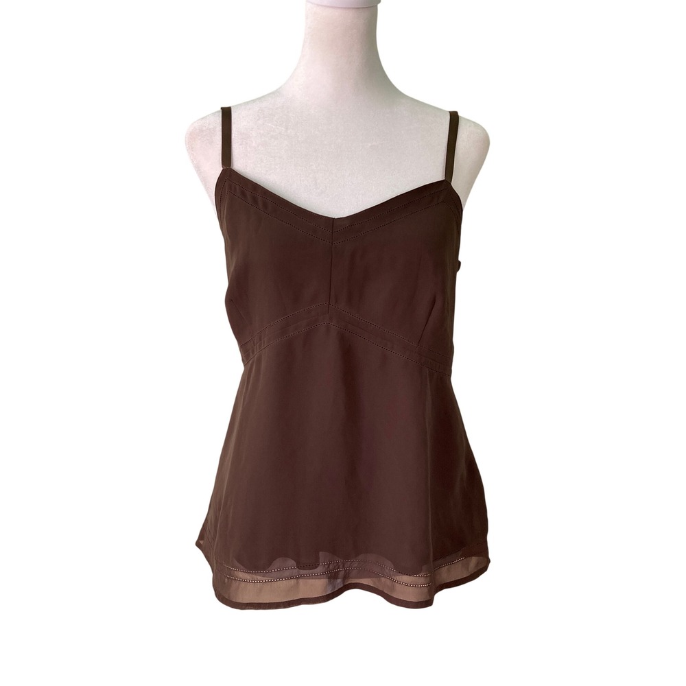 Express Sheer Overlay Cami Tank Brown Open Stitch V-Neck Adjustable (Size 13/14)